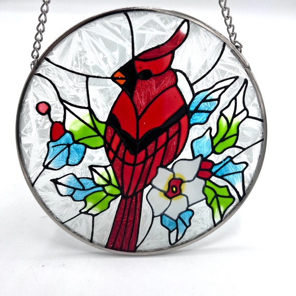 Frebento Cardinal Suncatcher Stained Glass Hanging Metal Chain - Picture 3 of 5